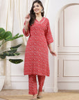 Bandhani Printed Straight Kurta with Lace & Palazzo Set