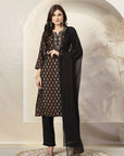 Floral Printed Poly Viscose Kurta Set with Zari Embroidery & Dupatta