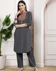Striped Straight Kurta & Palazzo Set with Mandarin Collar