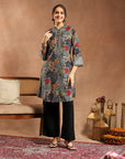 Floral Printed A-Line Modal Chanderi Kurta