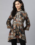 Printed High-Low Modal Chanderi Tunic with Floral Embroidery