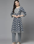 Ethnic Motif Printed A-Line Cotton Kurta Set