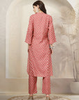 Bandhani Printed Poly Linen A-Line Kurta Set with Zari Embroidery