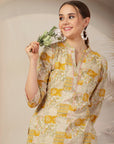 Patch Printed Cotton Cambric Kurta with Embroidery & Striped Palazzo