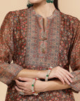 Floral Printed A-Line Poly Chanderi Kurta Set with Dupatta