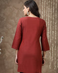 Solid A-Line Cotton Tunic with Embroidered Yoke