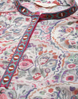 Floral Printed Longline Cotton Top with Mirror Embroidery