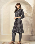 Floral Printed A-Line Modal Chanderi Kurta Set with Zari Embroidery