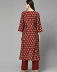 Ethnic Motif Printed A-Line Modal Chanderi Kurta Set with Zari Embroidery