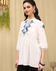 Solid Embroidered Flared Rayon Kurti