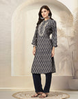 Ethnic Printed Viscose Kurta with Embroidery & Palazzo Set