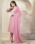 Solid A-Line Nylon Viscose Kurta Set with Palazzo & Chiffon Dupatta
