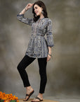 Ethnic Motif Printed Flowy A-Line Modal Chanderi Kurti