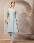 Solid Embroidered A-Line Poly Viscose Kurta & Palazzo Set