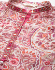 Floral Printed Longline Cotton Top with Mirror Embroidery