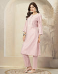 Solid Embroidered A-Line Poly Viscose Kurta & Palazzo Set