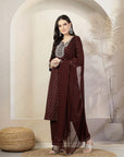 Geometric Foil Printed Poly Viscose Kurta Set with Palazzo & Dupatta
