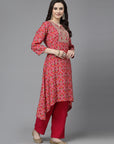 Ethnic Motif Printed A-Line Modal Chanderi Kurta Set with Zari Embroidery
