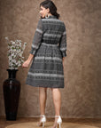 Floral Printed Poly Georgette Flared Dress with Mandarin Collar