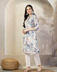 Floral Printed A-Line Poly Muslin Kurta with Schiffli Lace & Palazzo