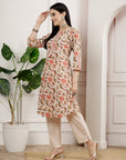 Floral Printed Cotton Kurta Set with Mirror Embroidery & Solid Palazzo