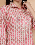 Abstract Printed A-Line Poly Linen Kurta & Palazzo Set