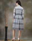 Floral Printed Poly Georgette Flared Dress with Mandarin Collar