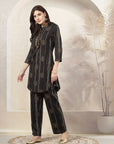 Floral Stripe Printed Rayon Kurta Set with Sequin Work