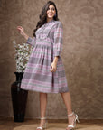 Floral Printed Poly Georgette Flared Dress with Mandarin Collar