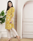 Floral Cotton Kurta Set with Button Placket & Lace-Detailed Palazzo Hem