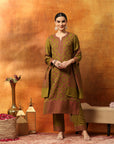 Floral Wool Blend Kurta Set with Swarovski Detailing & Printed Dupatta