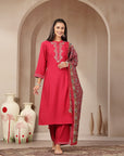 Zari-Embroidered Viscose Blend Kurta Set with Art Silk Dupatta