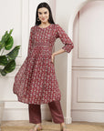 Maroon Modal Chanderi Floral Kurta Set with Palazzo