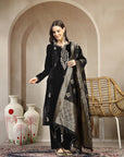 Velvet Kurta Set with Zari Neck, Gotta Accents & Banarasi Dupatta