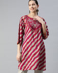 Striped Straight Above Knee Modal Chanderi Kurti