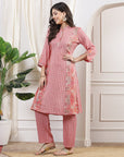 Ethnic Printed Cotton Blend Kurta Set with Mandarin Collar & Palazzo