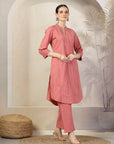 Solid A-Line Cotton Linen Kurta Set with Palazzo & Pockets