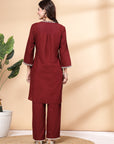 Floral Embroidered Straight Kurta Set with Lace-Detailed Palazzos