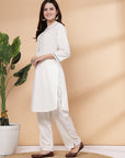Thread Embroidered Straight Kurta Set with Lace Yoke & Palazzo