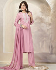 Solid A-Line Nylon Viscose Kurta Set with Palazzo & Chiffon Dupatta