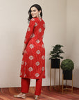 Printed A-Line Cotton Blend Kurta Set