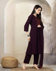 Solid Flared Poly Viscose Kurta Set with Embroidery & Chiffon Dupatta