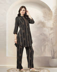Floral Stripe Printed Rayon Kurta Set with Sequin Work