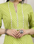 Printed Straight Cotton Kurta & Solid Palazzo Set