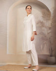 Solid A-Line Cotton Linen Kurta Set with Palazzo & Pockets