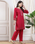 Solid A-Line Poly Viscose Kurta with Palazzo