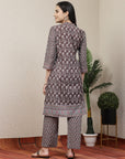 Ethnic Motif Printed A-Line Poly Muslin Kurta Set with Sewroskie Work