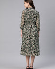 Floral Printed Chiffon Fit & Flare Midi Dress with Lace Detailing