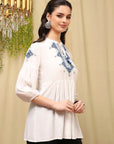 Solid Embroidered Flared Rayon Kurti