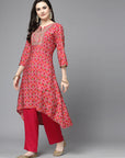Ethnic Motif Printed A-Line Modal Chanderi Kurta Set with Zari Embroidery